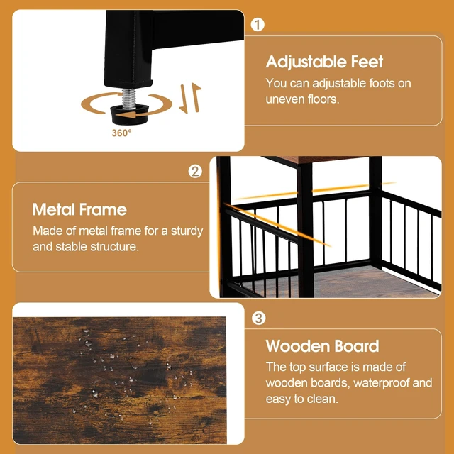 Alt view image 5 of 7 - End Table, Industrial Side Table with 2-Tire Storage Shelf, 180LBS Mini Fridge Stand with Adjustable Feet, 24"x24" Wood Night Stand Small Bedside Table for Living Room Bedroom, Brown