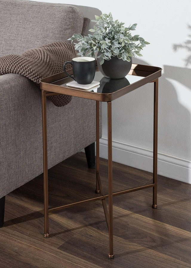 Alt view image 2 of 7 - Celia Modern Mirrored Tray Side Table, 18 x 12 x 26, Dark Bronze, Foldable Rectangular End Table for Storage and Display