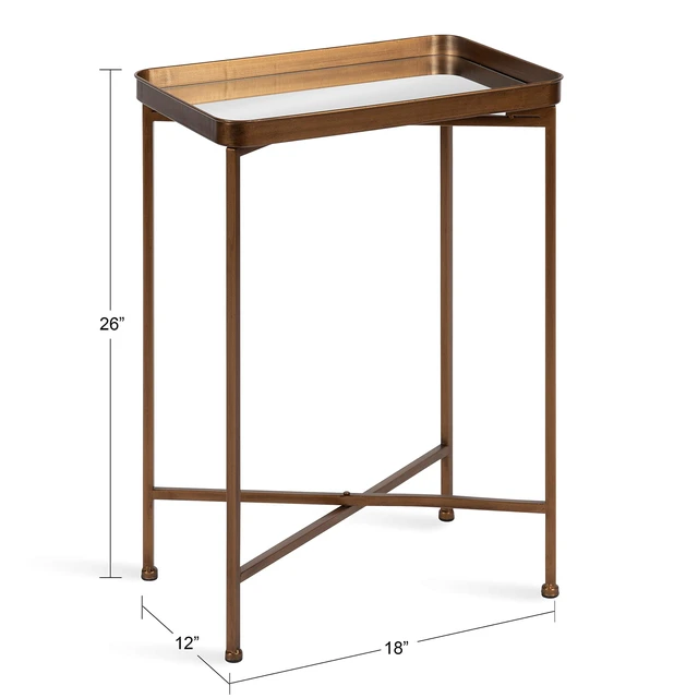 Alt view image 4 of 7 - Celia Modern Mirrored Tray Side Table, 18 x 12 x 26, Dark Bronze, Foldable Rectangular End Table for Storage and Display