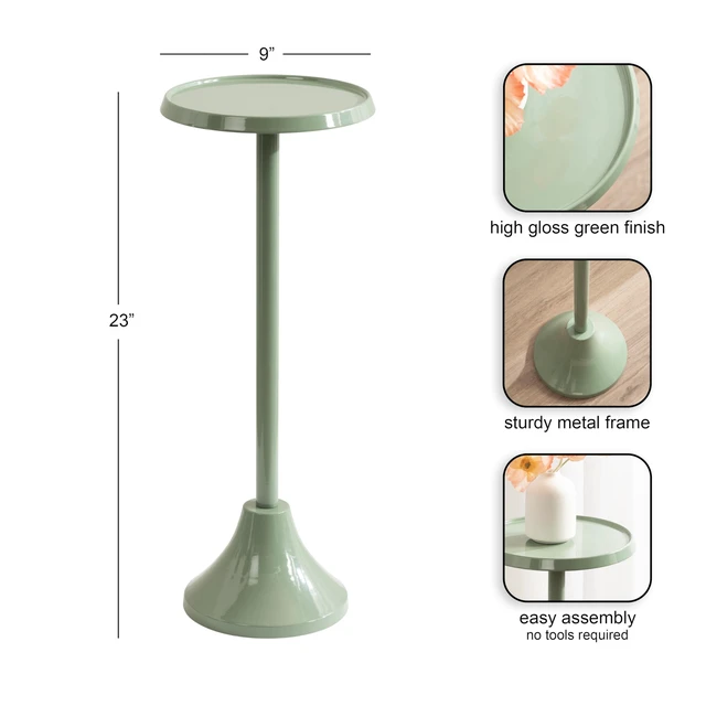 Alt view image 2 of 7 - Sanzo Modern Round Metal Pedestal Drink Table, 9 x 9 x 23, Soft Green, Decorative Martini Table with Trumpet Base for Use as Indoor Plant Stand or Living Room Mini Table