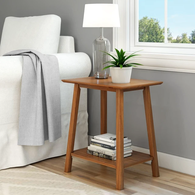 Main image of Mid Century Modern Rectangular Side Table, Pecan | Non-Toxic Finishes, Easy Assembly, Quick Setup, Solid Wood