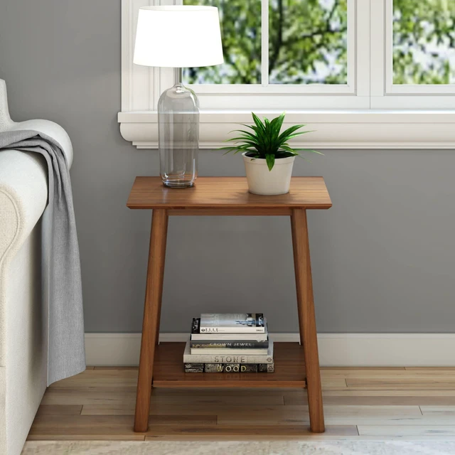 Alt view image 2 of 5 - Mid Century Modern Rectangular Side Table, Pecan | Non-Toxic Finishes, Easy Assembly, Quick Setup, Solid Wood