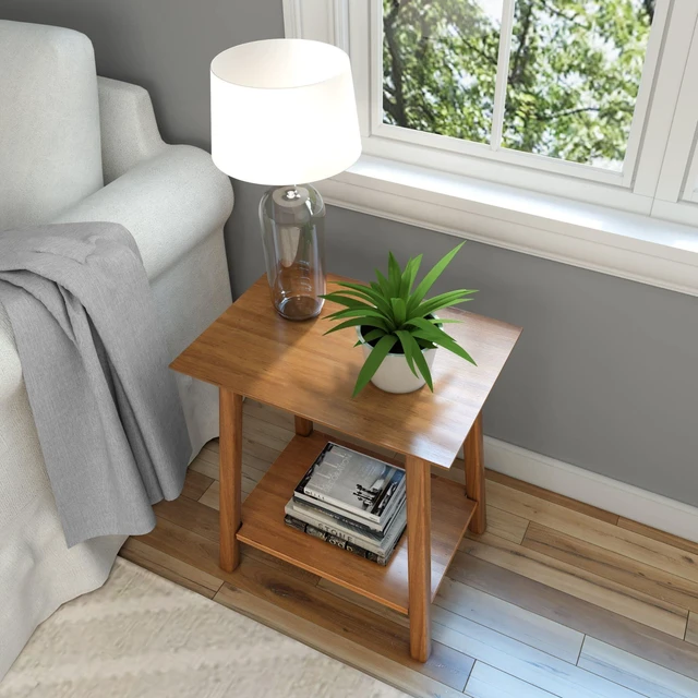 Alt view image 5 of 5 - Mid Century Modern Rectangular Side Table, Pecan | Non-Toxic Finishes, Easy Assembly, Quick Setup, Solid Wood