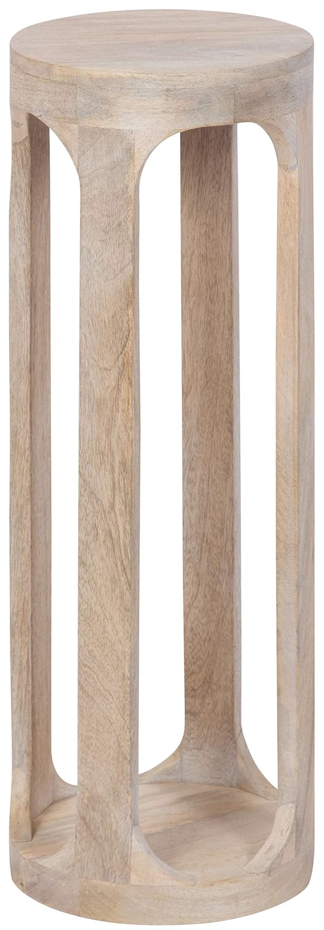 Main image of Dahl Coastal Wooden Round Drink Table; 8 x 23; Whitewash; Boho Circle Wood Accent Pedestal Table for Living Room Plant Stand or Small Bedroom Nightstand