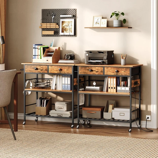 Alt view image 3 of 7 - Kitchen Island with Storage, Rolling Island Cart for Kitchen with 2 Drawers & Outlet, 3 Tier Coffee Station and Microwave Stand, Kitchen Island Table for Home, Rustic Brown BF08UZD01