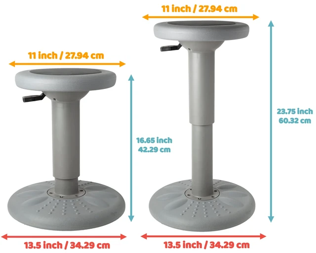 Alt view image 3 of 7 - ActiveChairs Adjustable Wobble Stool, Flexible Classroom Seating, Improves Focus, Posture & Helps ADHD/ADD, Sensory Chair, Active Desk Chairs, Adjusts from 16.65" to 23.75", Ages 13-18, Grey