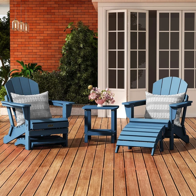 Alt view image 2 of 7 - Folding Adirondack Chair Footrest Set of 2, Adirondack Ottomans Footstools Without Assembly, Blue