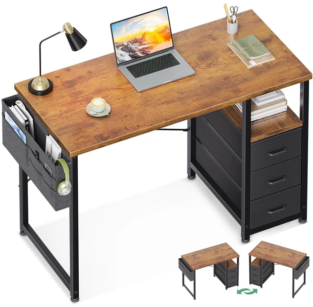 Main image of 40 Inch Small Computer Desk with Fabric Drawers, Vintage | Mini Desk with Storage Shelf & Bag, Kids Study Desk for Bedroom, Home Office Desk for Small Space