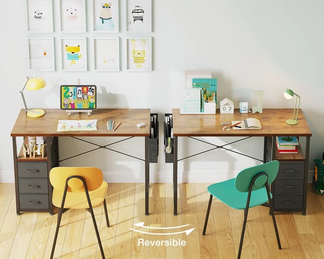 Alt view image 6 of 7 - 40 Inch Small Computer Desk with Fabric Drawers, Vintage | Mini Desk with Storage Shelf & Bag, Kids Study Desk for Bedroom, Home Office Desk for Small Space