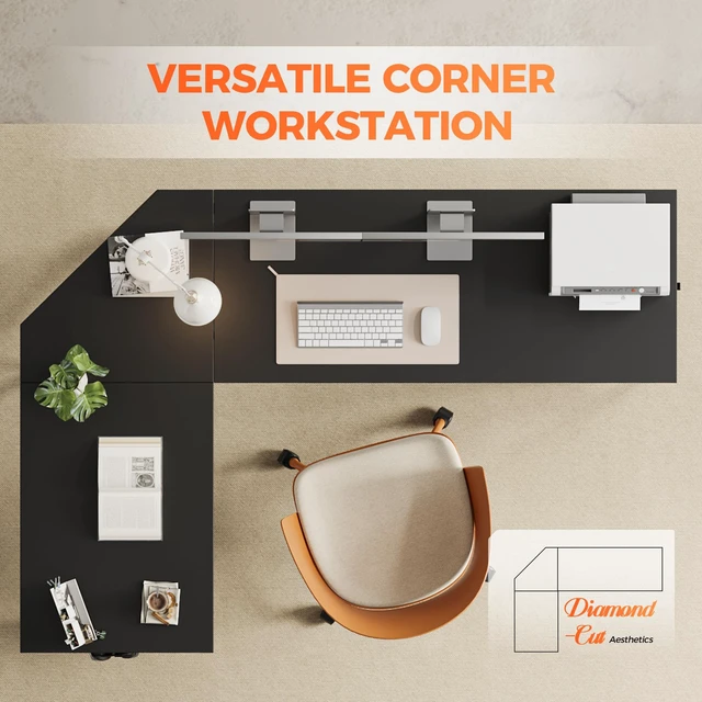 Alt view image 3 of 7 - 67 inch L Shaped Desk with CPU Stand, Large Corner Gaming Desk | Simple Computer Desk with 2 Hooks, Office Table for Home Bedroom Study Work Writing, Black