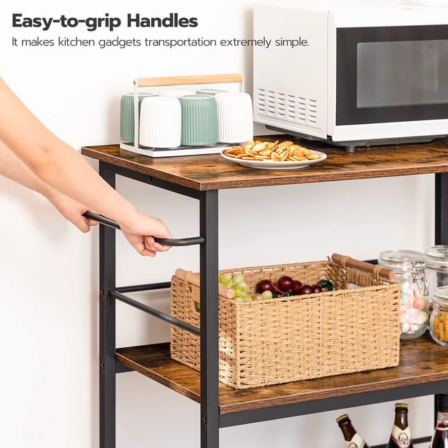 Alt view image 5 of 7 - Kitchen Island with Storage, Industrial Kitchen Counter with Hooks and Side Enclosures, 3 Tier Kitchen Cart with Large Workstation, Saving Space, Easy Assembly, Rustic Brown and Black BF03ZD01