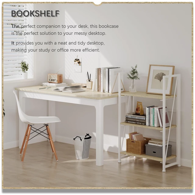 Alt view image 2 of 4 - No Assembly Folding Bookshelf Storage Shelves 3 Tier Vintage Bookcase Standing Racks for Bedroom Living Room Home Office