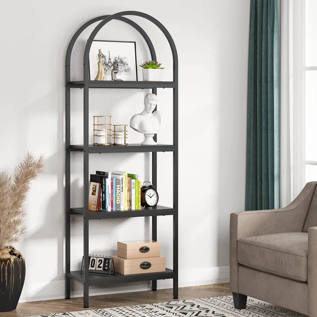 Main image of 4-Tier Open Bookshelf, 70.8" Wood Bookcase Storage Shelves with Metal Frame, Freestanding Display Rack Tall Shelving Unit for Office, Bedroom, Living Room, Easy Assembly (Black, 1PC)