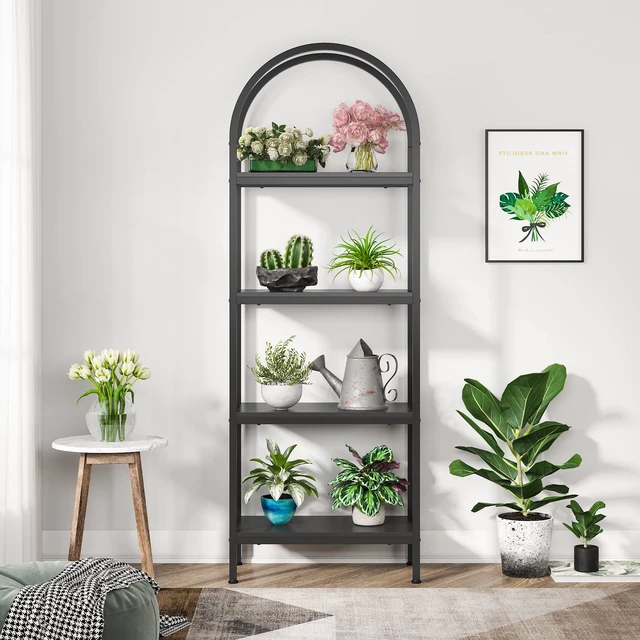 Alt view image 3 of 7 - 4-Tier Open Bookshelf, 70.8" Wood Bookcase Storage Shelves with Metal Frame, Freestanding Display Rack Tall Shelving Unit for Office, Bedroom, Living Room, Easy Assembly (Black, 1PC)