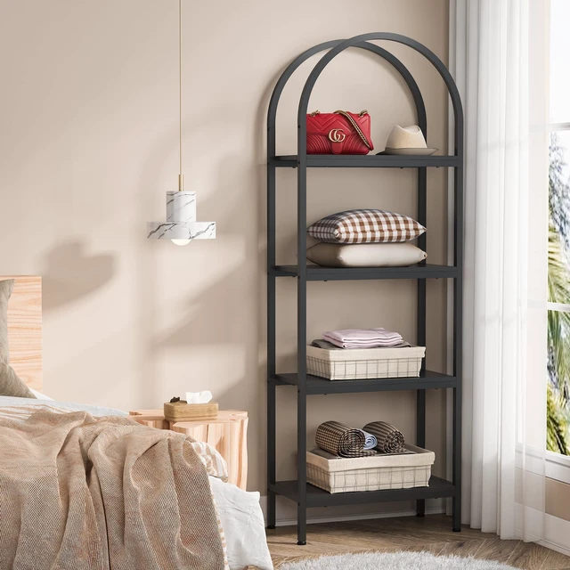 Alt view image 5 of 7 - 4-Tier Open Bookshelf, 70.8" Wood Bookcase Storage Shelves with Metal Frame, Freestanding Display Rack Tall Shelving Unit for Office, Bedroom, Living Room, Easy Assembly (Black, 1PC)
