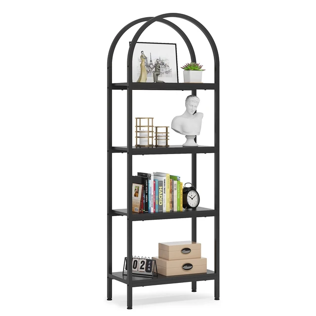 Alt view image 7 of 7 - 4-Tier Open Bookshelf, 70.8" Wood Bookcase Storage Shelves with Metal Frame, Freestanding Display Rack Tall Shelving Unit for Office, Bedroom, Living Room, Easy Assembly (Black, 1PC)