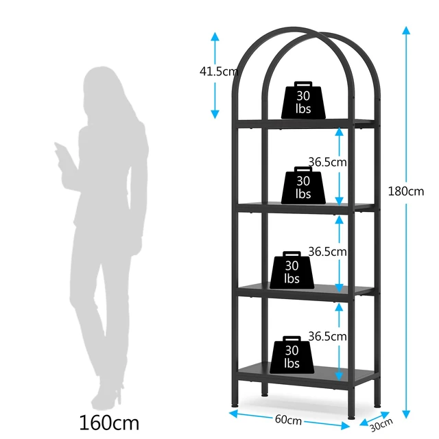 Alt view image 6 of 7 - 4-Tier Open Bookshelf, 70.8" Wood Bookcase Storage Shelves with Metal Frame, Freestanding Display Rack Tall Shelving Unit for Office, Bedroom, Living Room, Easy Assembly (Black, 1PC)