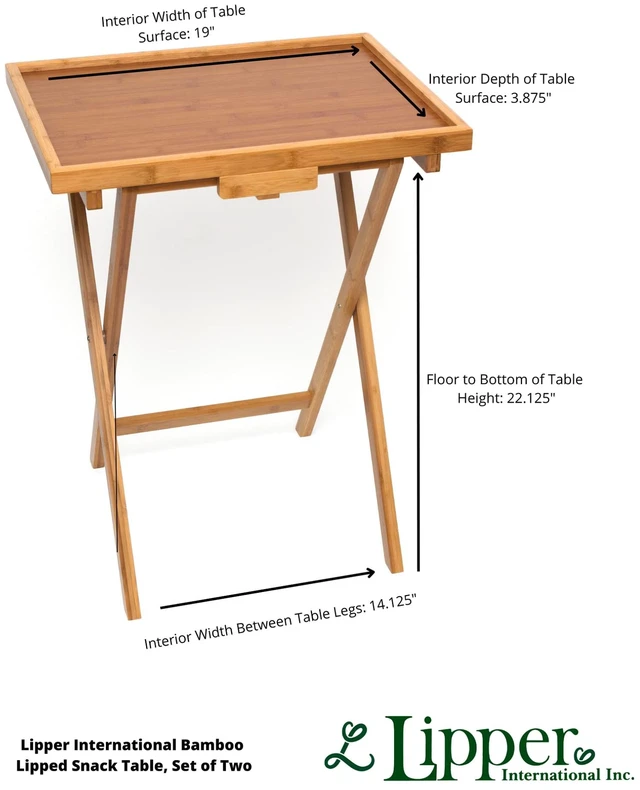 Alt view image 2 of 6 - Bamboo Wood Lipped Folding Snack Table Trays for Kitchen, Home, Office and Playroom, Set of 2