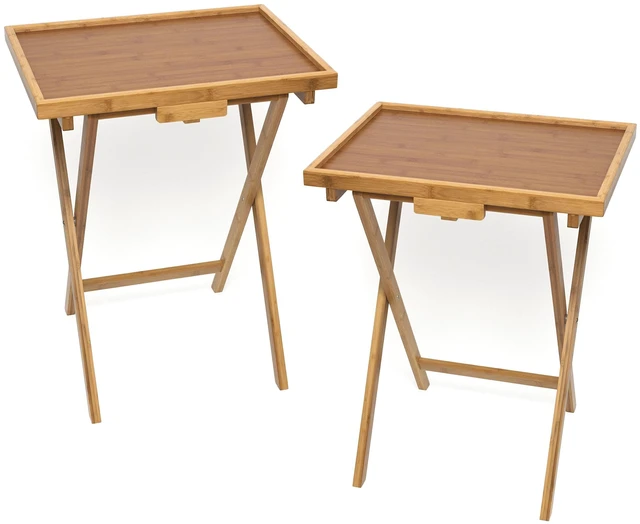 Main image of Bamboo Wood Lipped Folding Snack Table Trays for Kitchen, Home, Office and Playroom, Set of 2