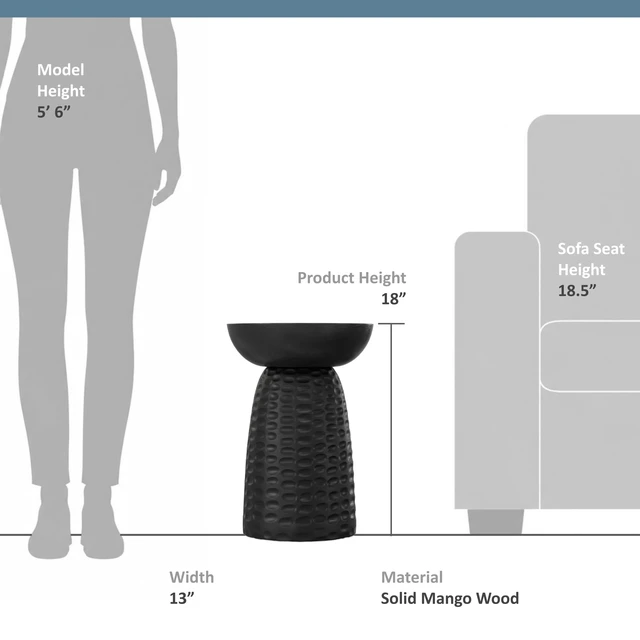 Alt view image 3 of 7 - Boyd 13" Wide Solid Wood Round End Table in Black | Contemporary accent table, handcrafted and assembled; nightstand, lamp stand, or side table for living room or bedroom.