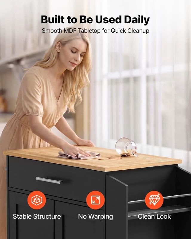 Alt view image 6 of 7 - Kitchen Island Cart with Storage, 31.3 in Wide Mobile Rolling Storage Island on Swivel Wheels, with Drawer, Storage Cabinet, Spice/Towel Rack, Table for Home Dining Room, Black