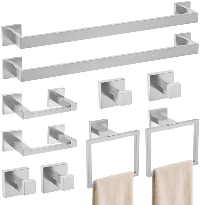 Main image of 10-Piece Bathroom Hardware Accessories Set Brushed Nickel Towel Bar Holder Set SUS304 Stainless Steel Towel Racks for Bathroom Wall Mounted, 23.6-Inch