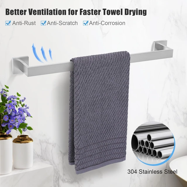 Alt view image 2 of 7 - 10-Piece Bathroom Hardware Accessories Set Brushed Nickel Towel Bar Holder Set SUS304 Stainless Steel Towel Racks for Bathroom Wall Mounted, 23.6-Inch