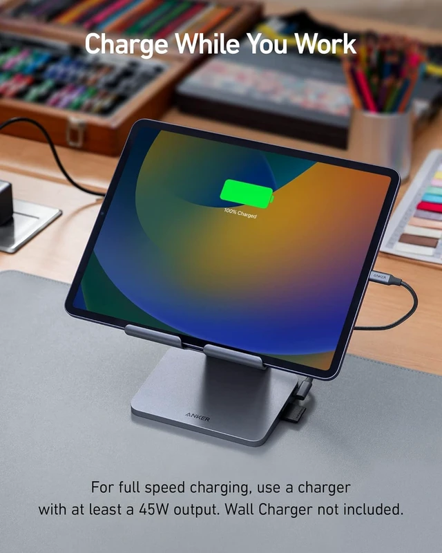 Alt view image 3 of 6 - USB C Hub for iPad, 551 USB-C Hub (8-in-1), with Foldable Tablet Stand, iPad Pro Dock, 4K HDMI, 2 USB-A Data Ports, for iPad Pro 5th Gen/iPad Air 5th Gen/iPad mini 6th and Later (Silver)