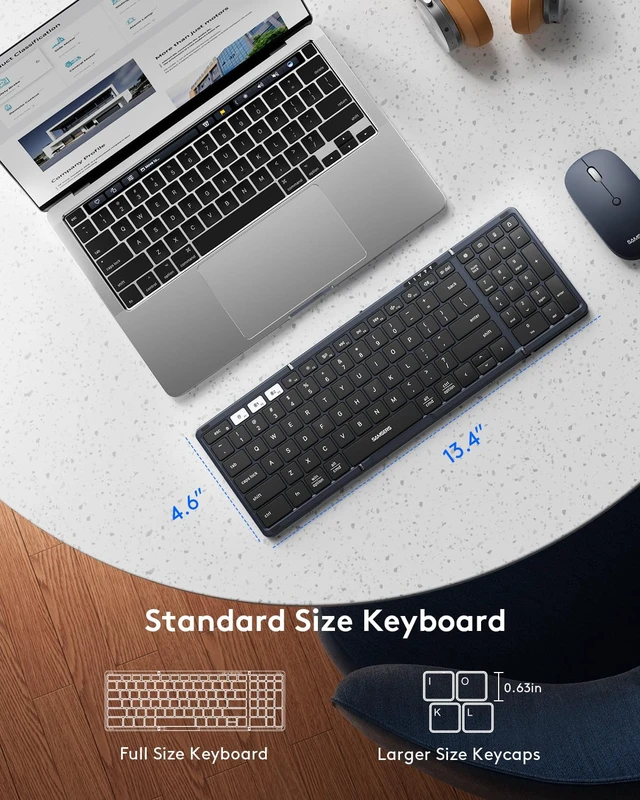 Alt view image 3 of 7 - Foldable Keyboard and Mouse, Folding Bluetooth Keyboard Combo, 2.4G + BT5.0 x 2, Full-Size Portable Travel Keyboard & Rechargeable Wireless Mouse for Windows Android iOS Mac OS, Midnight