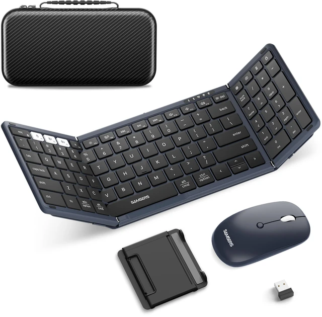 Main image of Foldable Keyboard and Mouse, Folding Bluetooth Keyboard Combo, 2.4G + BT5.0 x 2, Full-Size Portable Travel Keyboard & Rechargeable Wireless Mouse for Windows Android iOS Mac OS, Midnight