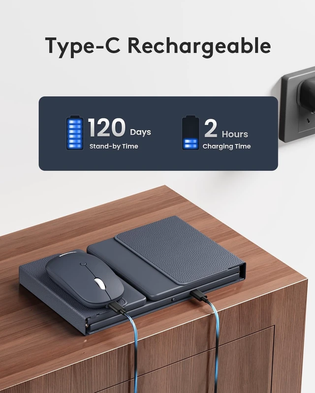 Alt view image 6 of 7 - Foldable Keyboard and Mouse, Folding Bluetooth Keyboard Combo, 2.4G + BT5.0 x 2, Full-Size Portable Travel Keyboard & Rechargeable Wireless Mouse for Windows Android iOS Mac OS, Midnight