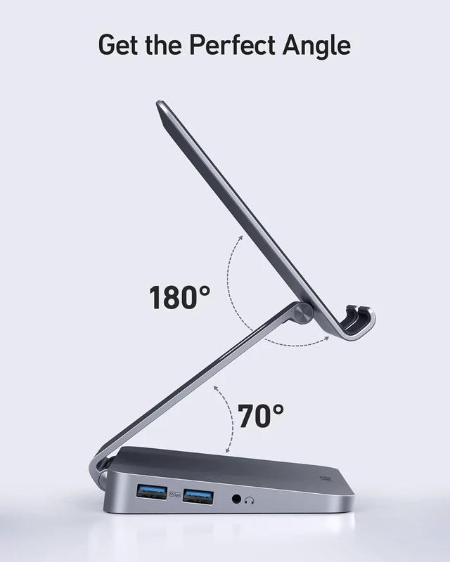 Alt view image 6 of 6 - USB C Hub for iPad, 551 USB-C Hub (8-in-1), with Foldable Tablet Stand, iPad Pro Dock, 4K HDMI, 2 USB-A Data Ports, for iPad Pro 5th Gen/iPad Air 5th Gen/iPad mini 6th and Later (Silver)