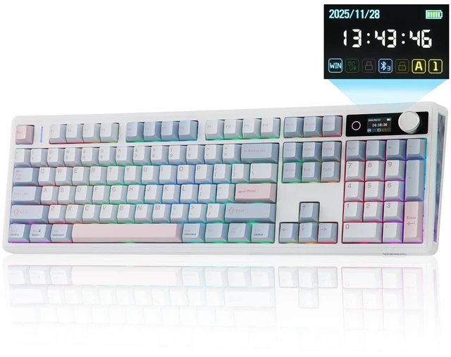 Main image of TH108 V2 PRO Full Size Mechanical Keyboard with Screen&Knob | 10000mAh, BT/2.4Ghz, Mac Modifier PBT Keycap, RGB, Gasket, Wireless Gaming Keyboard for Mac/PC (Blue, Creamy Jade)