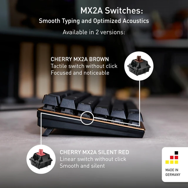 Alt view image 2 of 6 - KC 200 MX Wired Mechanical Office Keyboard MX2A Silent RED Switches | Modern Design, Aluminum Surface, USB-A Connection, Black/Bronze, Quiet Keys