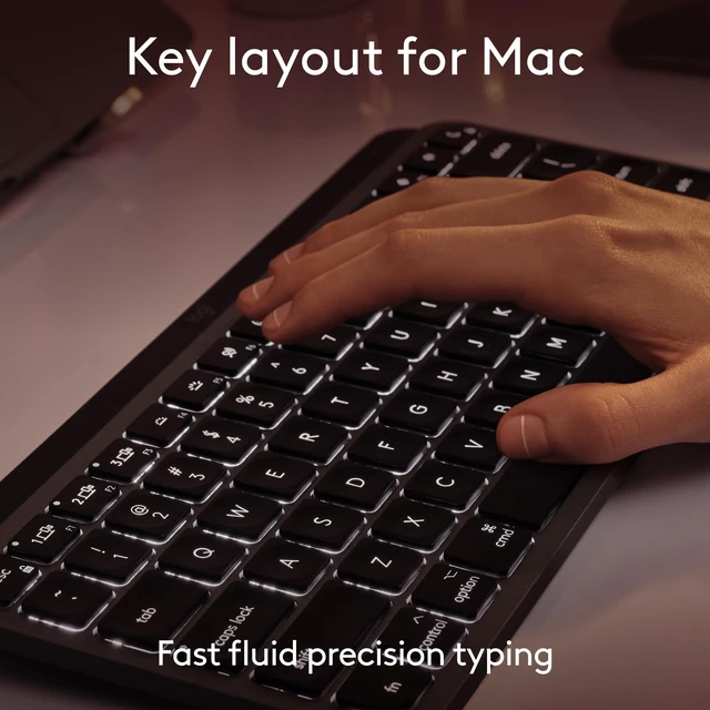 Alt view image 2 of 7 - MX Keys Mini for Mac Minimalist Wireless Keyboard - Space Grey | USB-C rechargeable, Smart backlit keys auto-adjust to lighting, Bluetooth Low Energy, Pairs with up to 3 Apple devices