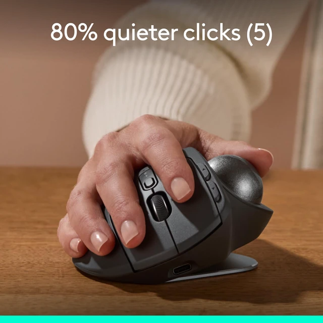 Alt view image 7 of 7 - MX Ergo S Advanced Wireless Trackball Mouse, USB-C Rechargeable Wireless Ergonomic Mouse with Bluetooth and Encrypted Dongle, 6 Programmable Buttons, for PC/Mac