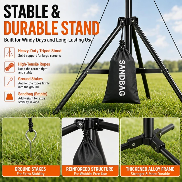 Alt view image 6 of 7 - Outdoor Projector Screen with Stand, 120 inch Portable Movie Screen, 16:9 HD Foldable Anti-Crease Projection Screen with Carry Bag for Sports Viewing Parties Support Double Sided