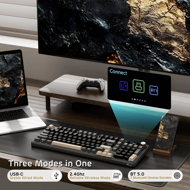 Alt view image 2 of 7 - S98 Wireless Mechanical Keyboard w/Smart Display & Knob | 96% Top Mount RGB Gaming Keyboard BT/2.4G/USB-C, 5-Layer Noise Dampening, Creamy Sound Pre-lubed Switch,Hot Swap, 98 Keys