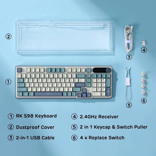 Alt view image 7 of 7 - S98 Wireless Mechanical Keyboard w/Smart Display & Knob | 96% Top Mount RGB Gaming Keyboard BT/2.4G/USB-C, 5-Layer Noise Dampening, Creamy Sound Pre-lubed Switch,Hot Swap, 98 Keys