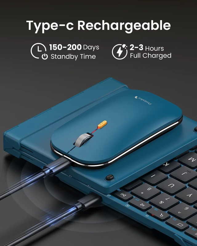 Alt view image 6 of 7 - XKM01 Full-Size Foldable Keyboard Mouse Combo for Travel, Blue | 105-key keyboard, slim mouse, hard case and phone stand; 3-device Bluetooth & 2.4G switching, for travel office use