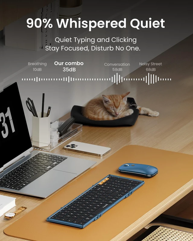 Alt view image 7 of 7 - XKM01 Full-Size Foldable Keyboard Mouse Combo for Travel, Blue | 105-key keyboard, slim mouse, hard case and phone stand; 3-device Bluetooth & 2.4G switching, for travel office use
