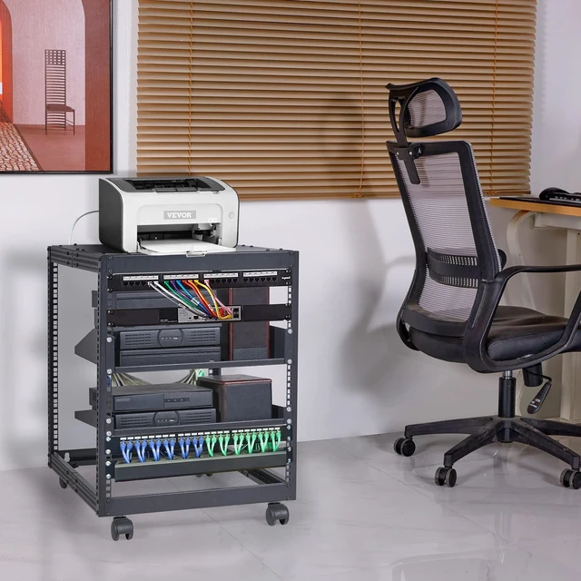 Alt view image 7 of 7 - 12U Open Frame Server Rack, 23-40 in Adjustable Depth, Free Standing or Wall Mount Network Server Rack, 4 Post AV Rack with Casters, Holds All Your Networking IT Equipment AV Gear Router Modem