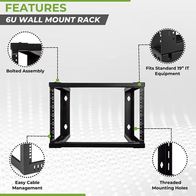 Alt view image 2 of 7 - 6U Wall Mount Rack - Server Rack for 19 Inch IT Equipment Open Frame Rack Network Rack for AV & Server Equipment 16 Deep Rack, Black