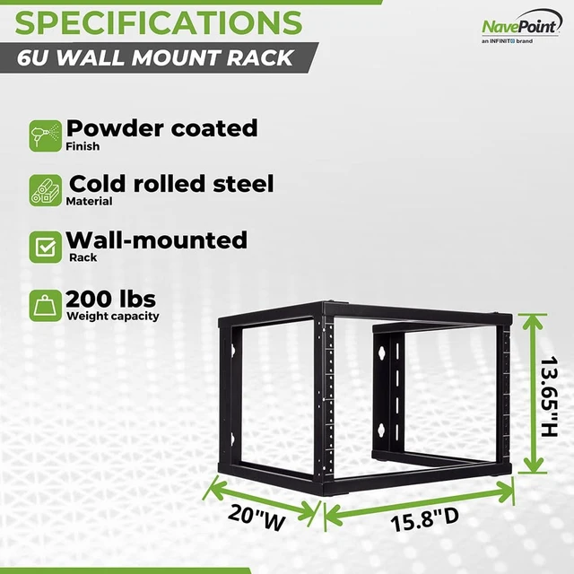 Alt view image 4 of 7 - 6U Wall Mount Rack - Server Rack for 19 Inch IT Equipment Open Frame Rack Network Rack for AV & Server Equipment 16 Deep Rack, Black