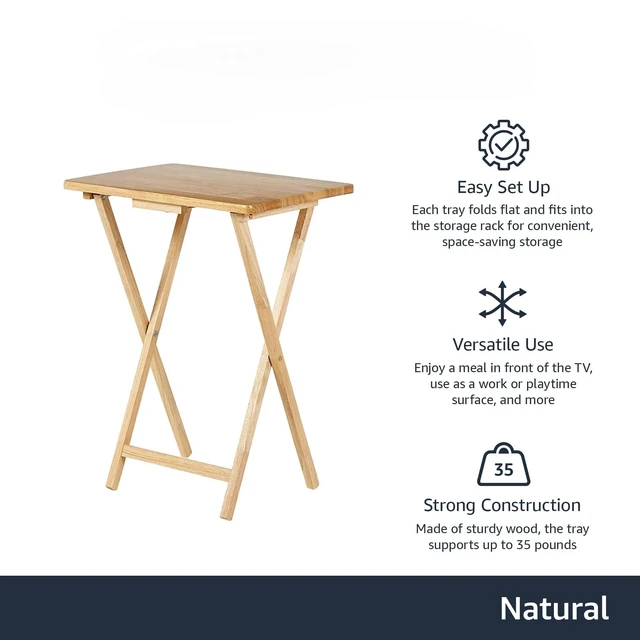Alt view image 2 of 4 - Classic Foldable TV Dinner Tray Table with Storage Rack, 14.6 L x 19 W x 26 H inch, Natutral, 4-Pack