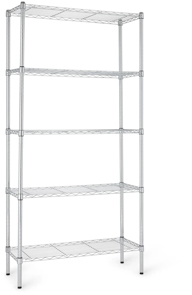 Main image of 5-Shelf Adjustable Heavy Duty Steel Wire Rack, Space Saving Storage Shelving Organizer for Kitchen, Garage, No-Tool Assembly, 350 lbs Weight Capacity, 36" x 14" x 72", Chrome