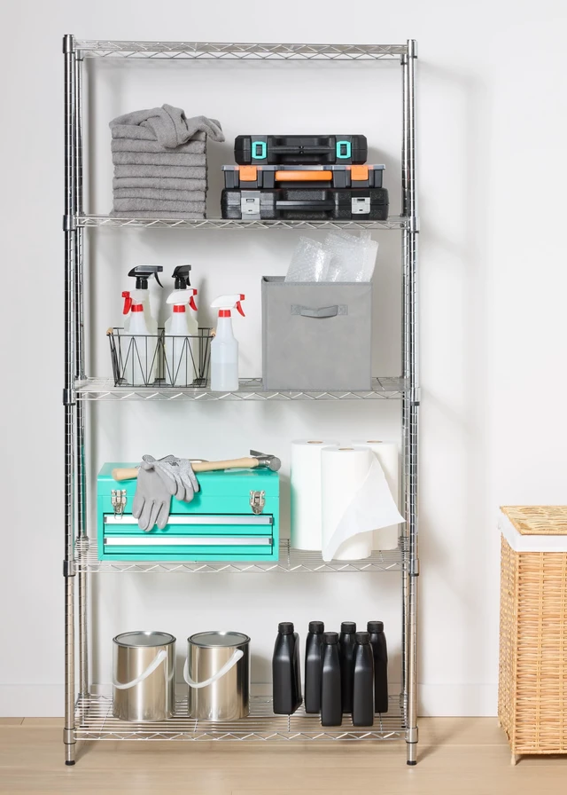 Alt view image 2 of 6 - 5-Shelf Adjustable Heavy Duty Steel Wire Rack, Space Saving Storage Shelving Organizer for Kitchen, Garage, No-Tool Assembly, 350 lbs Weight Capacity, 36" x 14" x 72", Chrome