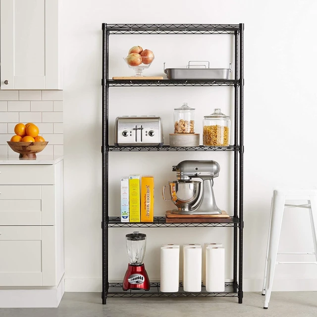 Alt view image 4 of 6 - 5-Shelf Adjustable Heavy Duty Steel Wire Rack, Space Saving Storage Shelving Organizer for Kitchen, Garage, No-Tool Assembly, 350 lbs Weight Capacity, 36" x 14" x 72", Chrome