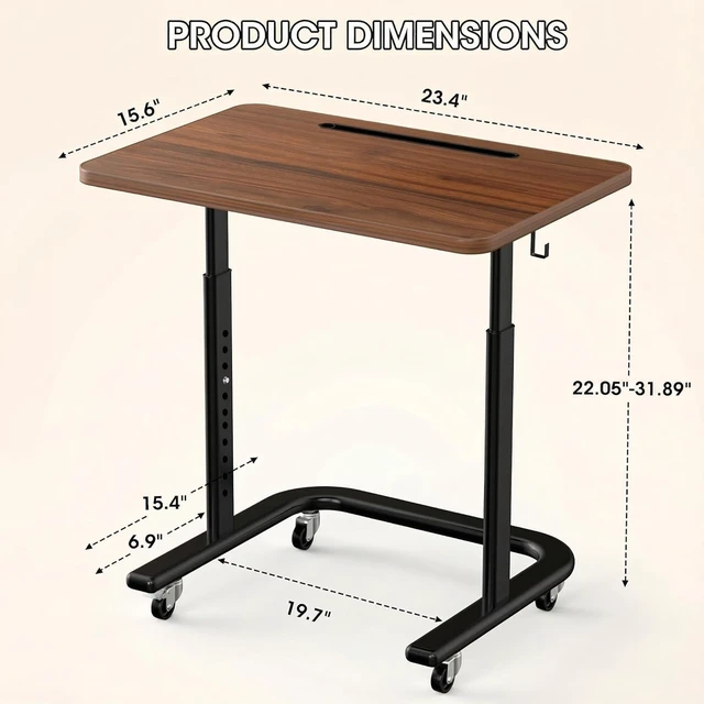 Alt view image 2 of 6 - Height Adjustable TV Tray Table with Wheels for Couch or Sofa | Rolling TV dinner tray for eating on couch,bed,or recliner;height adjustable laptop desk for meals,snacks,and work Brown