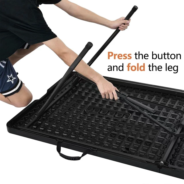 Alt view image 3 of 4 - Heavy Duty Portable Folding Table, 6 ft, Indoor & Outdoor, Fold-in-Half Design with Carrying Handle, for Events, Easy Folding and Storage, Black
